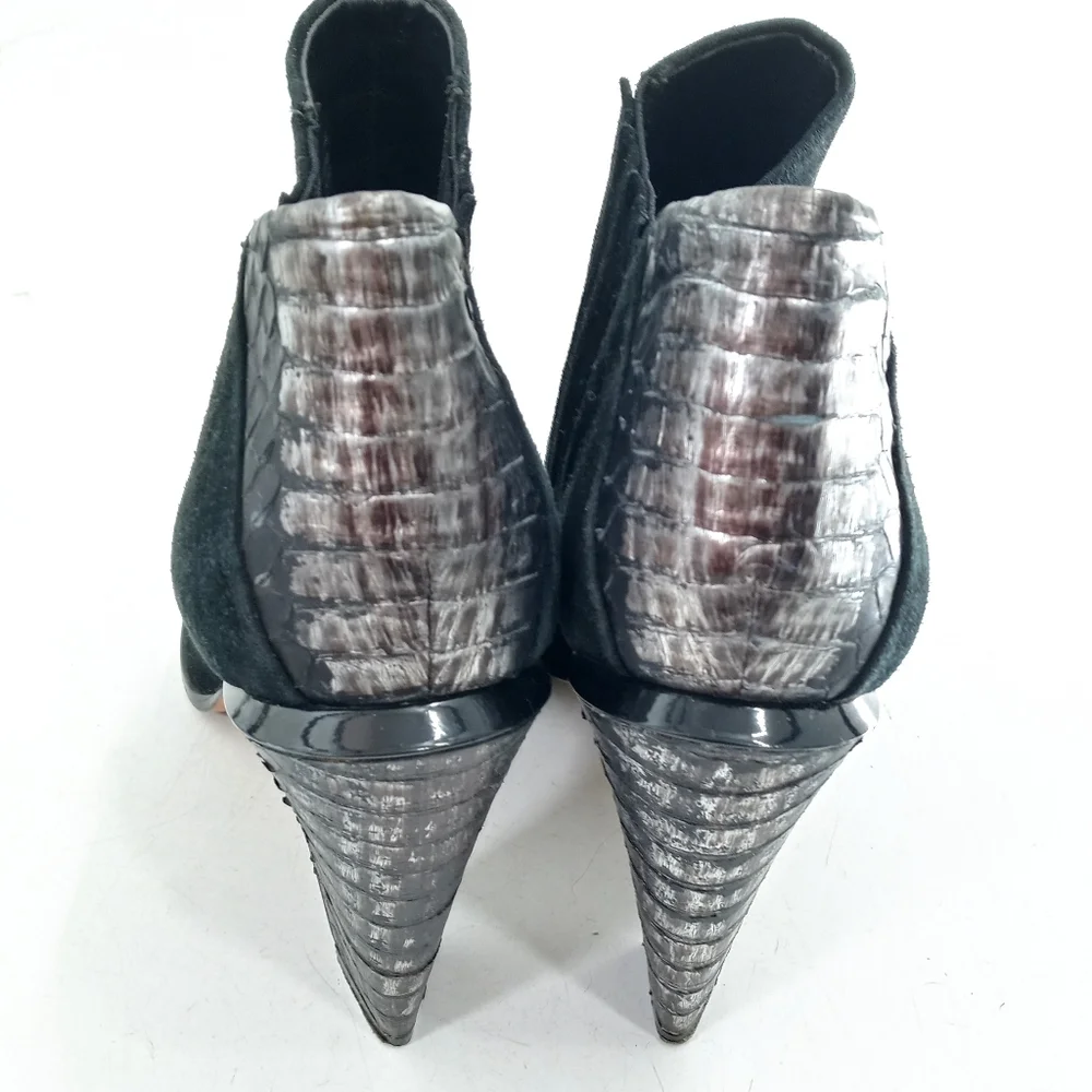 L.A.M.B. Gwen Stefani Black Suede Snake‎ Heel Ankle Boots